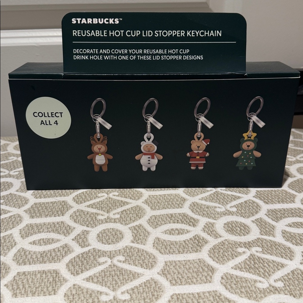 NWT 4 Starbucks Holiday 2025 Bear Surprise Reusable Cup Lid Stopper Keychain